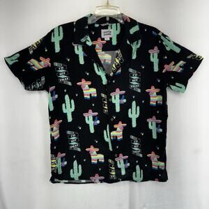 Party Pants I’d Hit That Black Short Sleeve Button Up Shirt Small Cactus Piñata